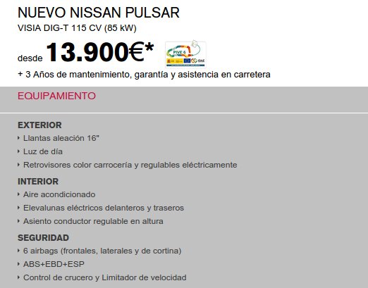 Nissan Pulsar precios