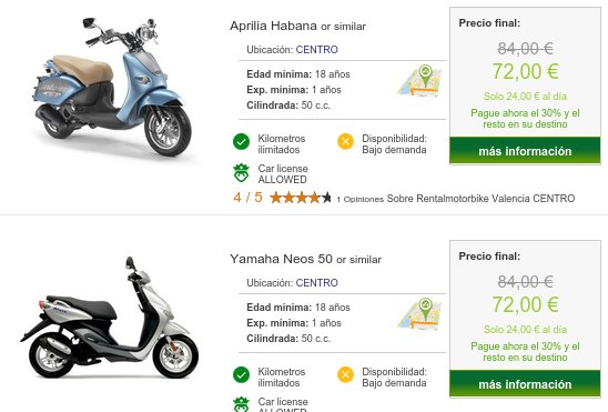 Alquiler de motos baratas Valencia