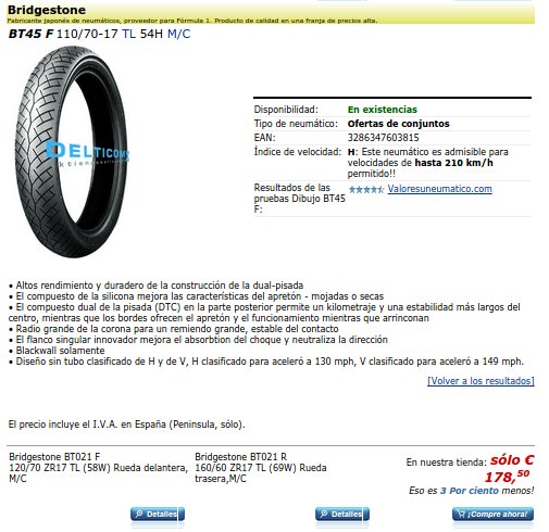 Neumáticos de moto precios